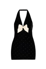 Anais Halter Bow Velvet Mini Dress
