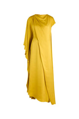 Yellow Draped Silk Maxi Dress