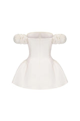 sherry Flower strapless puffy mini dress in white