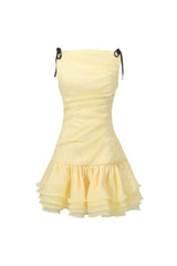 ruched ruffle hem sleeveless mini dress in yellow