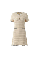 simona hollow knit Mini dress in apricot