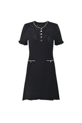 simona hollow knit Mini dress in black