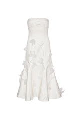 3D Floral Applique Sleeveless Midi dress in white