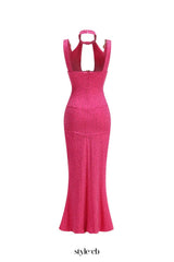 claire crystal Embellished Cutout Maxi Dress in rose red