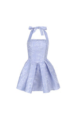 deborah Halterneck Floral Flare Mini Dress in blue