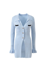 diana Blue Ribbed Viscose Knit Longline Top