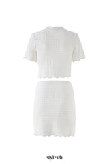 angela ruffle trim Pearl beaded knit sweater