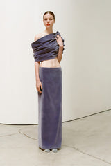 purple Asymmetrical cropped top velvet skirt two-piece set