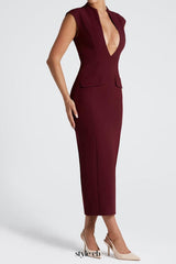 nellie v-neck bodycon midi dress in cherry lacquer