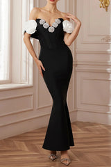 eleanore black Haute Ribbon-Corset White flower Maxi Dress