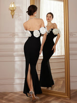 eleanore black Haute Ribbon-Corset White flower Maxi Dress