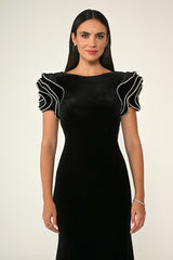 jessie Ruffle sleeves open back maxi dress in black