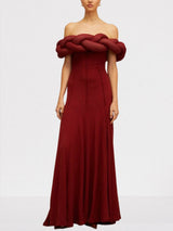 Padded Braided Off-Shoulder Maxi Dress in burgundy