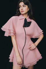 layer trim chiffon shirt mini dress in pink