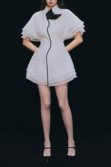 layer trim chiffon shirt mini dress in white