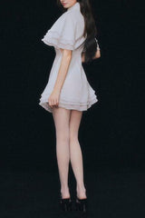 layer trim chiffon shirt mini dress in white