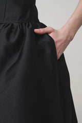 Bow-Detail Taffeta Midi Dress in black