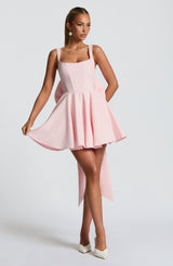 kristin back bow embellished Mini Dress in Blush