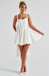 kristin back bow embellished Mini Dress in Ivory