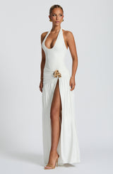 Saira pleated high slit Maxi Skirt - White