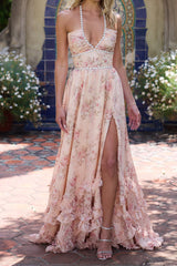 yvonne rhinestone embellished print layer maxi Dress in Peach