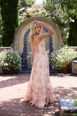 yvonne rhinestone embellished print layer maxi Dress in Peach