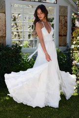 yvonne rhinestone embellished print layer maxi Dress in White