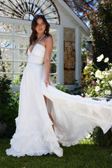 yvonne rhinestone embellished print layer maxi Dress in White