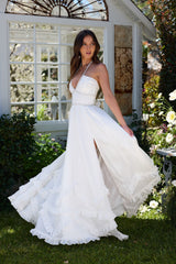 yvonne rhinestone embellished print layer maxi Dress in White