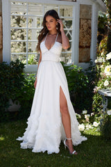 yvonne rhinestone embellished print layer maxi Dress in White