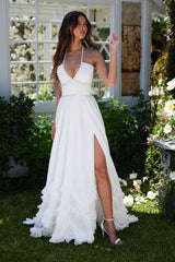 yvonne rhinestone embellished print layer maxi Dress in White