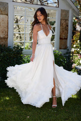 yvonne rhinestone embellished print layer maxi Dress in White