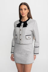 amy Grey  Co-Ord Set with Velvet Bow Collar Detail