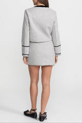 amy Grey  Co-Ord Set with Velvet Bow Collar Detail