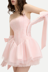 celeste lace bowknot backless mini dress in pink