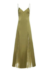 Green Exclusive Lace-Inset Silk Maxi Slip Dress