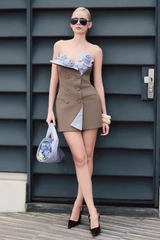 3D flowers Bustier Mini Dress
