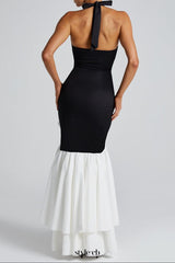 Veronique ruffle hem Maxi Dress in Black