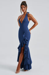 Veronique ruffle hem Maxi Dress in Navy
