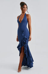 Veronique ruffle hem Maxi Dress in Navy