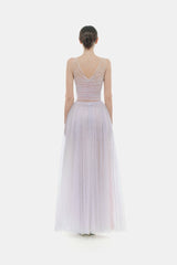 monica violet draped tulle fishbone maxi dress