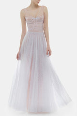 monica violet draped tulle fishbone maxi dress