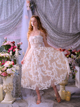 Stereoscopic Flower Rhinestone Chain maxi Dress in white