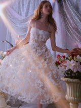 Stereoscopic Flower Rhinestone Chain maxi Dress in white