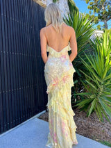 floral printed Spaghetti Straps maxi Dress with Ruffles