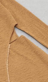 STRETCH JACQUARD ONE SHOULDER LONG SLEEVES MIDI DRESS IN KUMQUAT styleofcb 