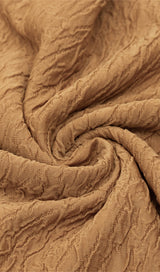 STRETCH JACQUARD ONE SHOULDER LONG SLEEVES MIDI DRESS IN KUMQUAT styleofcb 