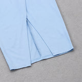 LONG SLEEVES V NECK MIDI DRESS IN BLUE styleofcb 