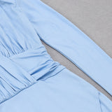 LONG SLEEVES V NECK MIDI DRESS IN BLUE styleofcb 