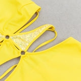 CRISSCROSS HALTERNECK CUTOUT MIDI DRESS IN YELLOW styleofcb 